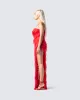 Blanche Red Mesh Ruffle Maxi Dress sold by Finesse