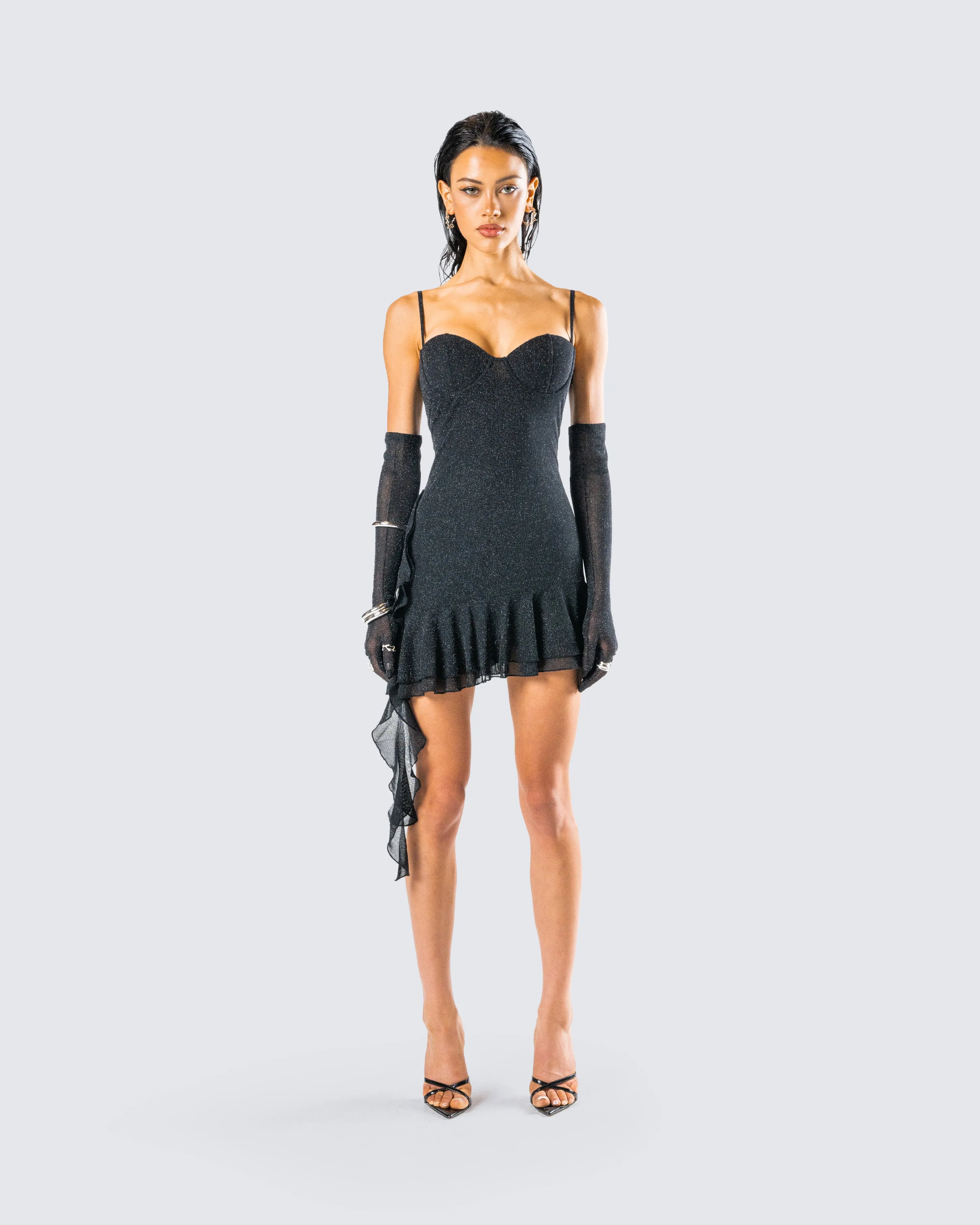Anyssa Black Shimmer Mini Dress And Gloves sold by Finesse product image thumbnail 4