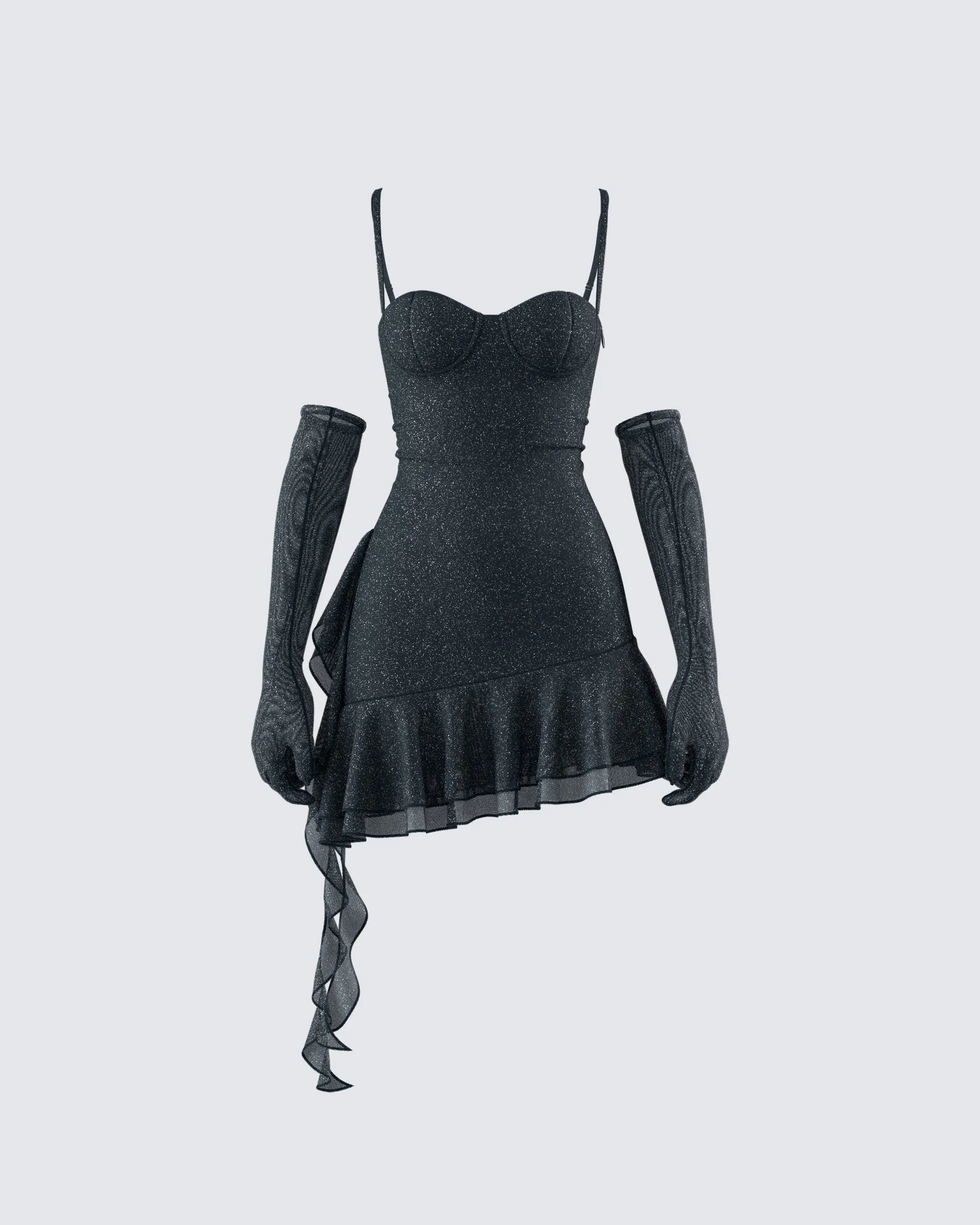Anyssa Black Shimmer Mini Dress And Gloves sold by Finesse