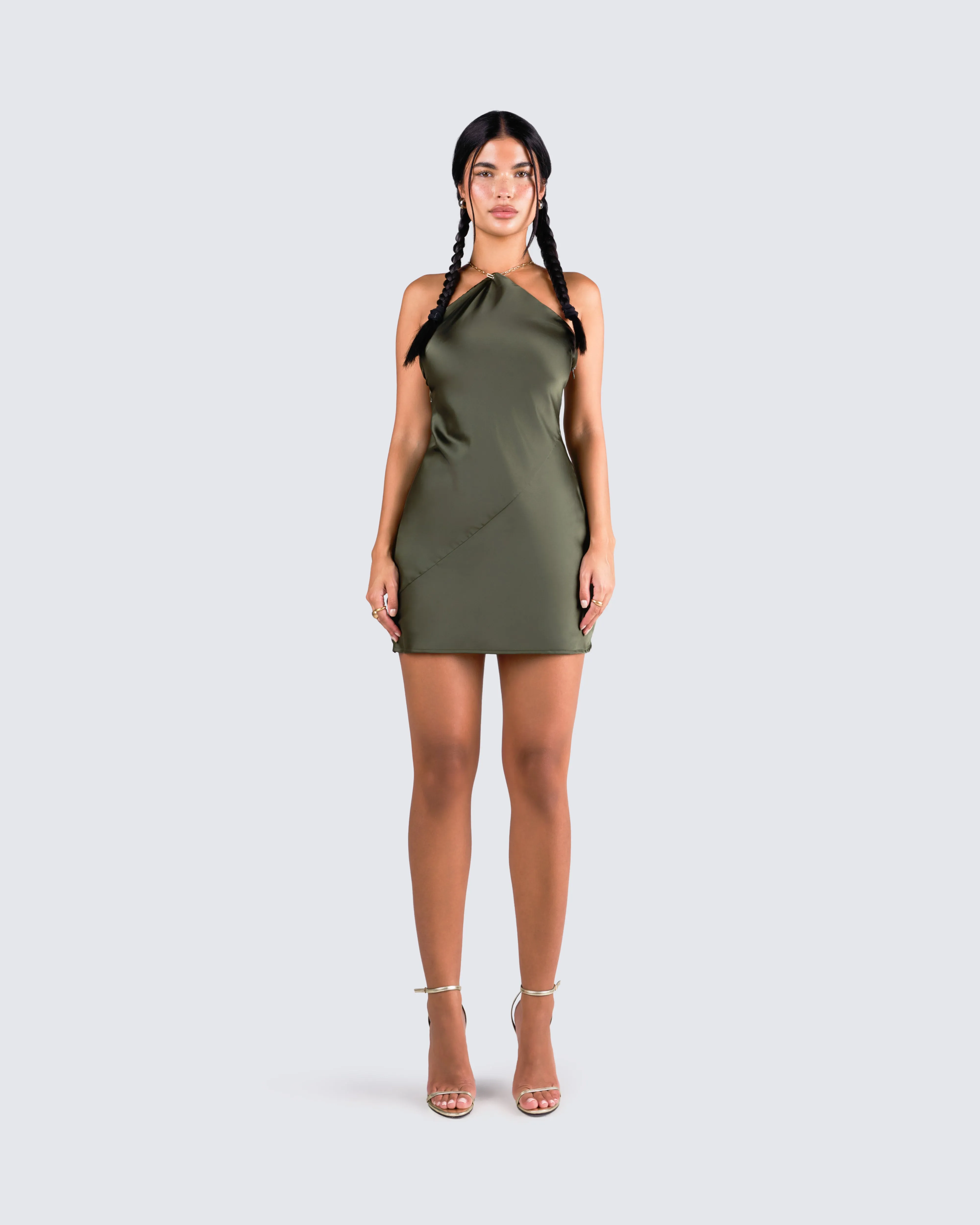 Bindi Olive Green Satin Mini Dress sold by Finesse product image thumbnail 4