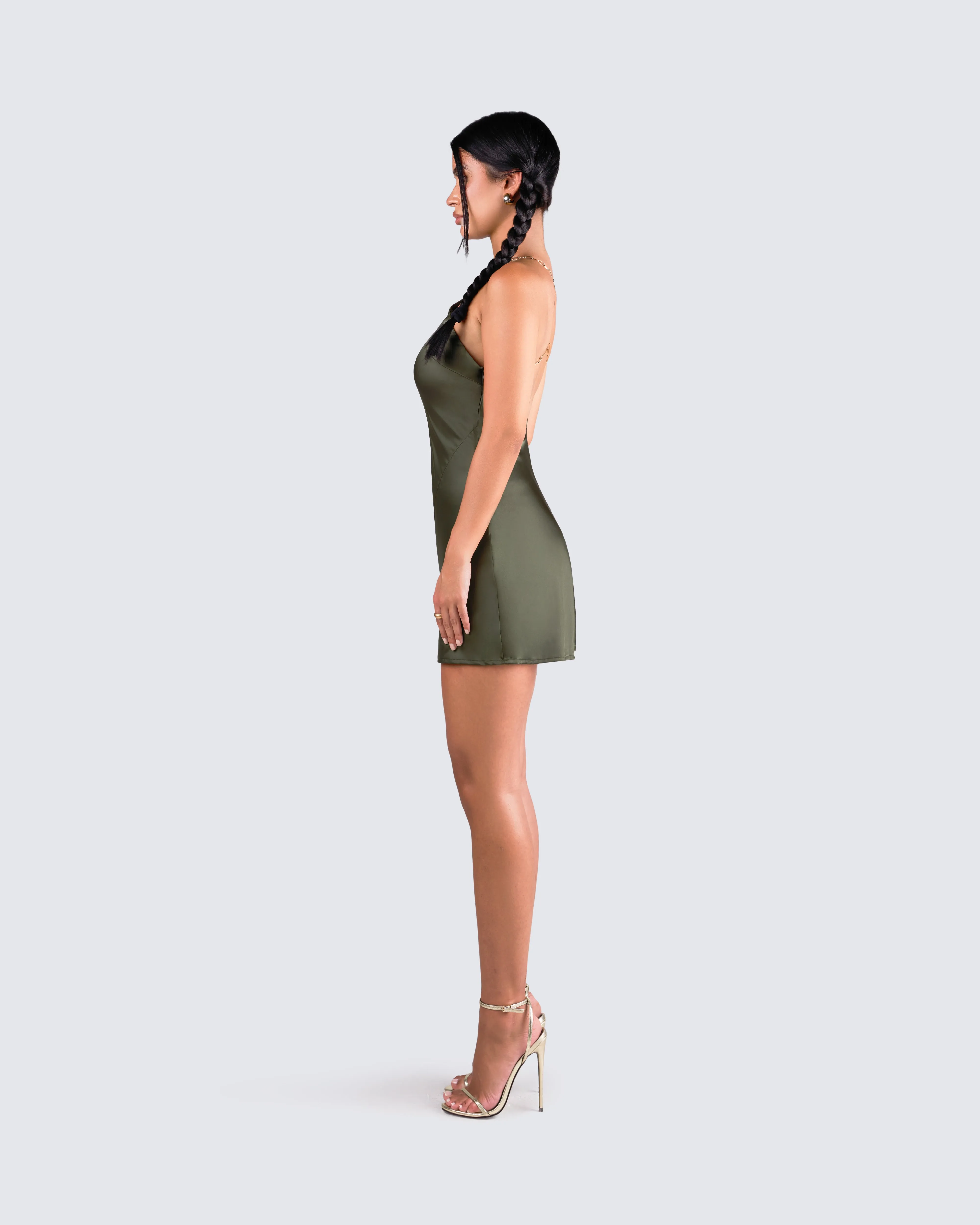 Bindi Olive Green Satin Mini Dress sold by Finesse product image thumbnail 5