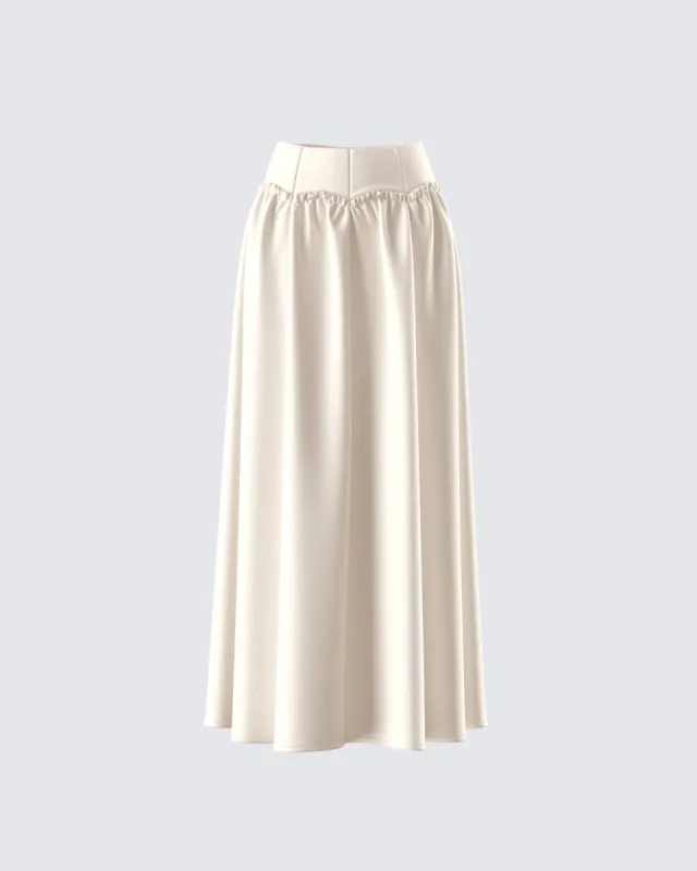 Orla Cream Ruched Maxi Skirt sold by Finesse
