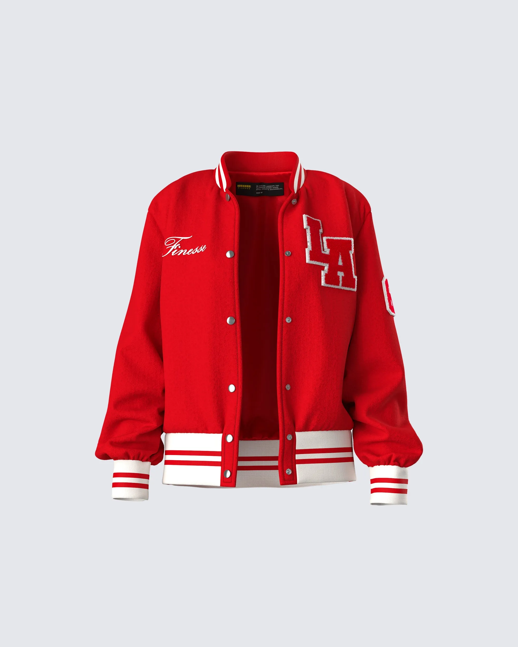 Palmer Red Varsity Jacket sold by Finesse