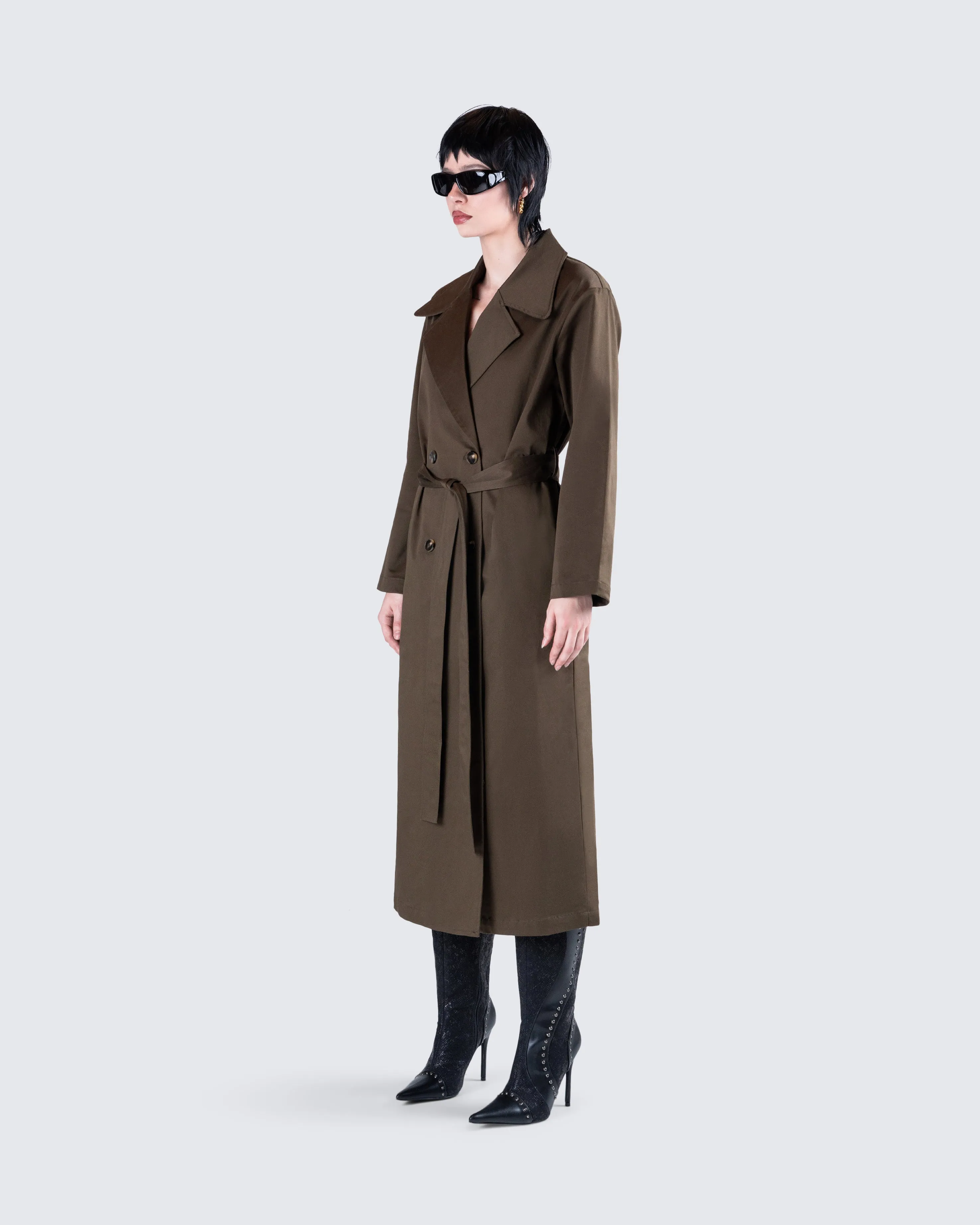 Bryn Dark Olive Belted Trench Coat sold by Finesse product image thumbnail 5