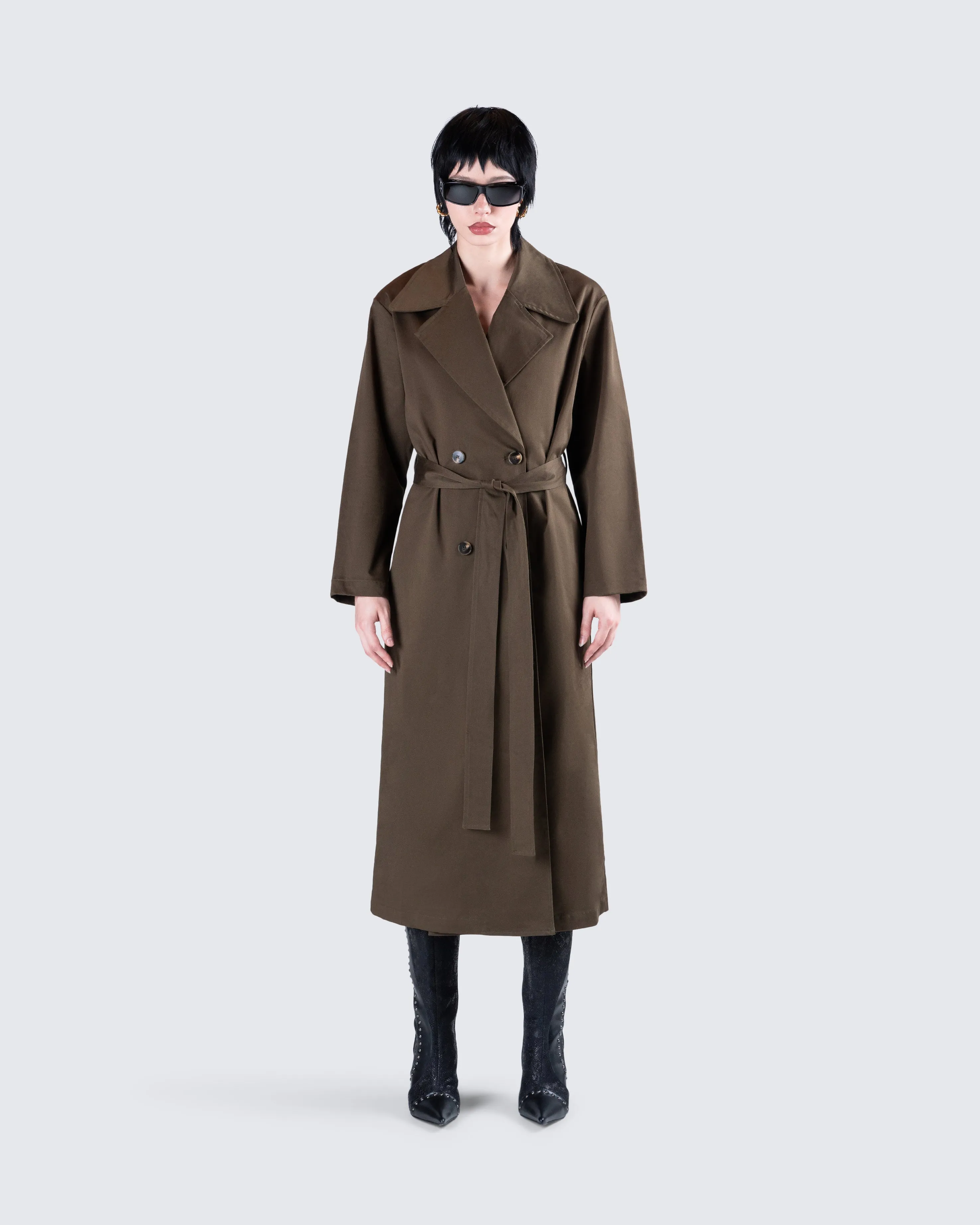 Bryn Dark Olive Belted Trench Coat sold by Finesse product image thumbnail 4
