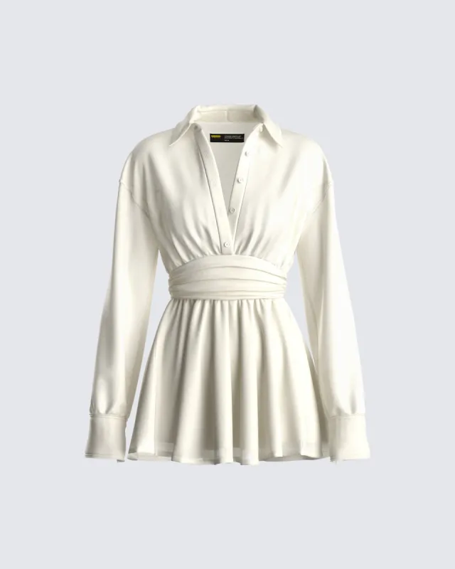 Amara Ivory Mini Shirt Dress sold by Finesse