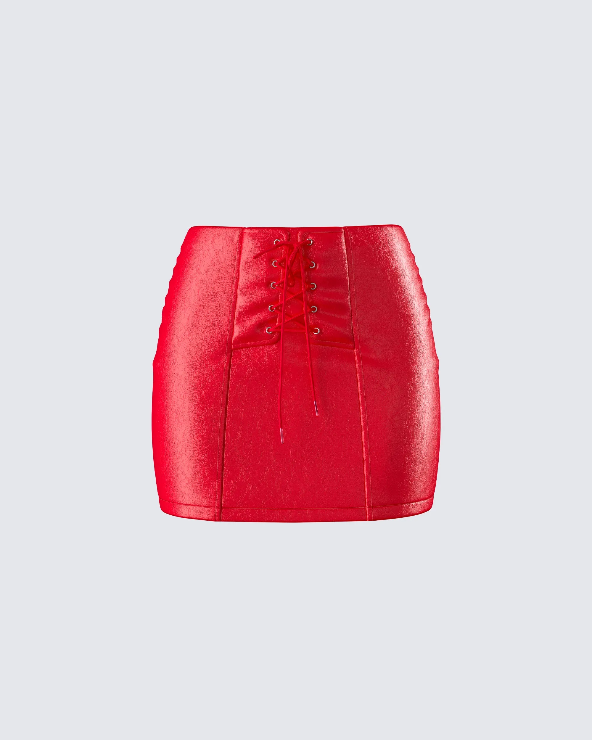 Lasita Red Vegan Leather Mini Skirt sold by Finesse