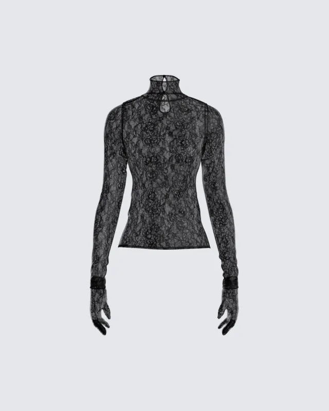 Shia Black Lace Top and Gloves sold by Finesse