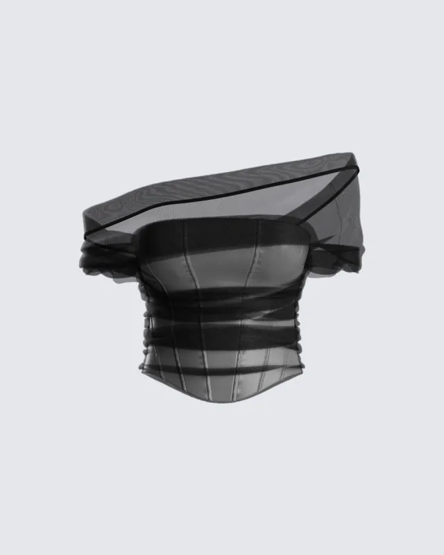 Baer Black Tulle Off Shoulder Top sold by Finesse