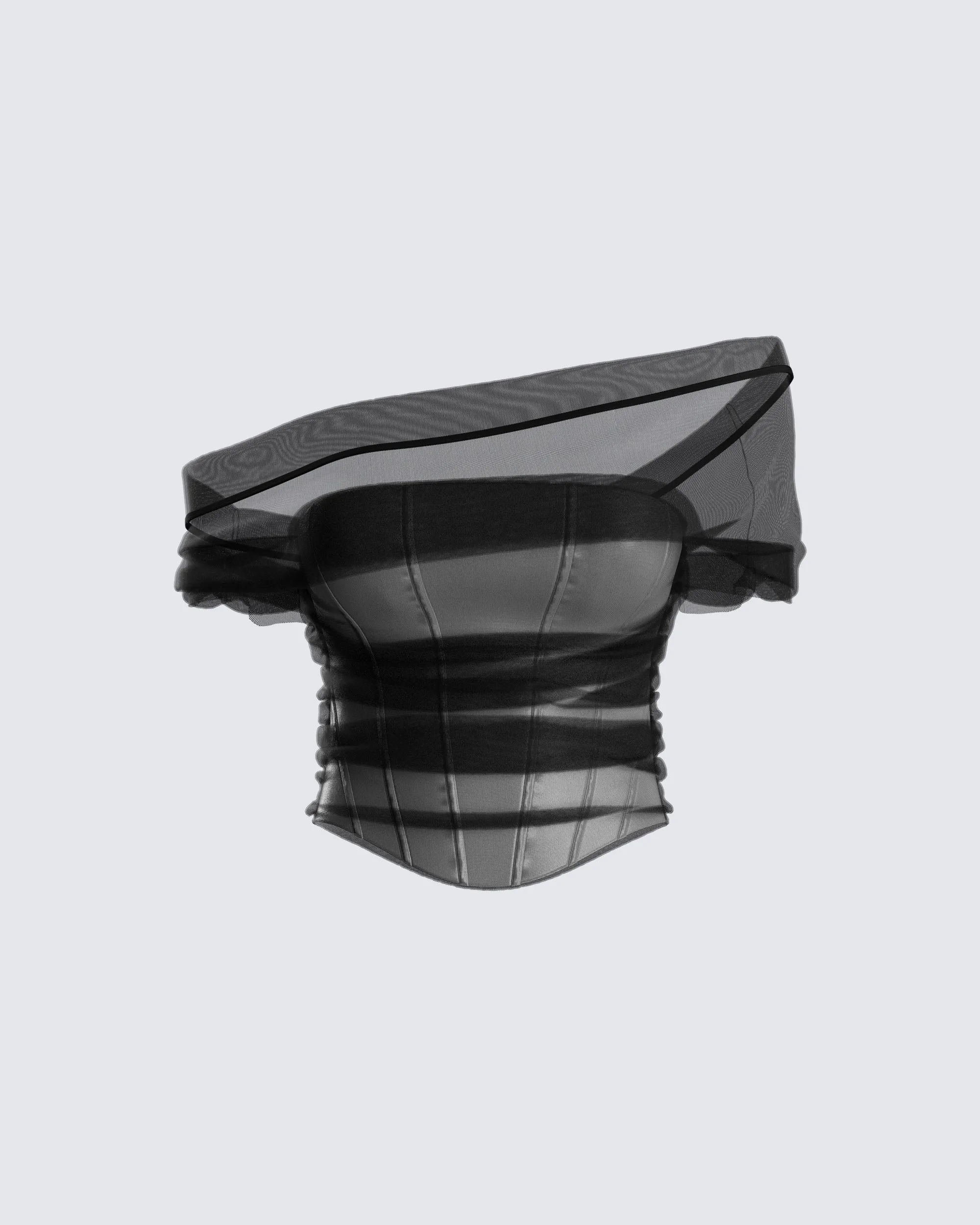 Baer Black Tulle Off Shoulder Top sold by Finesse