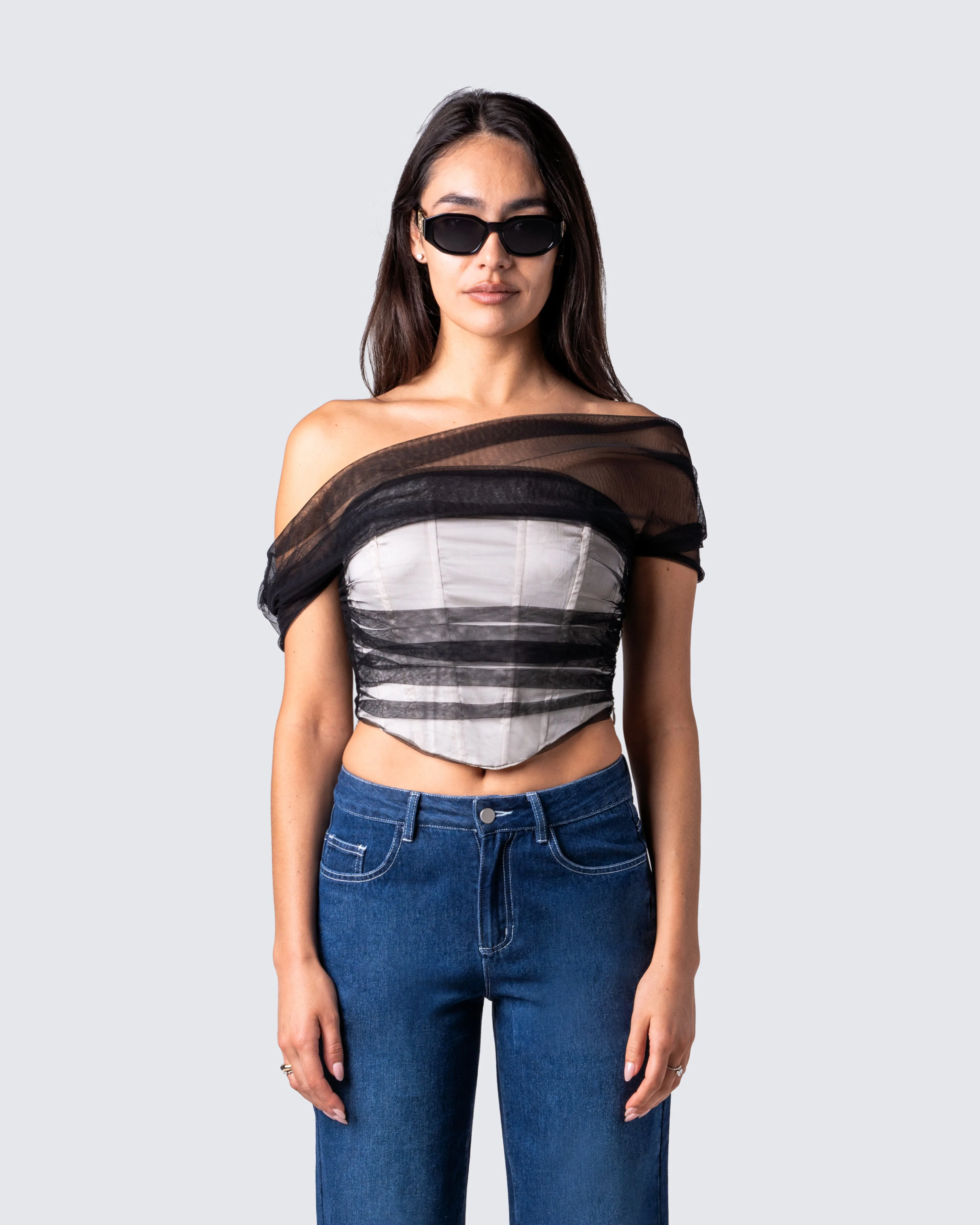 Baer Black Tulle Off Shoulder Top sold by Finesse product image thumbnail 4