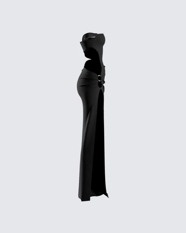 chinese dress ladies Socialite Black One-Sleeve Cut-Out Maxi Dress – Club L London