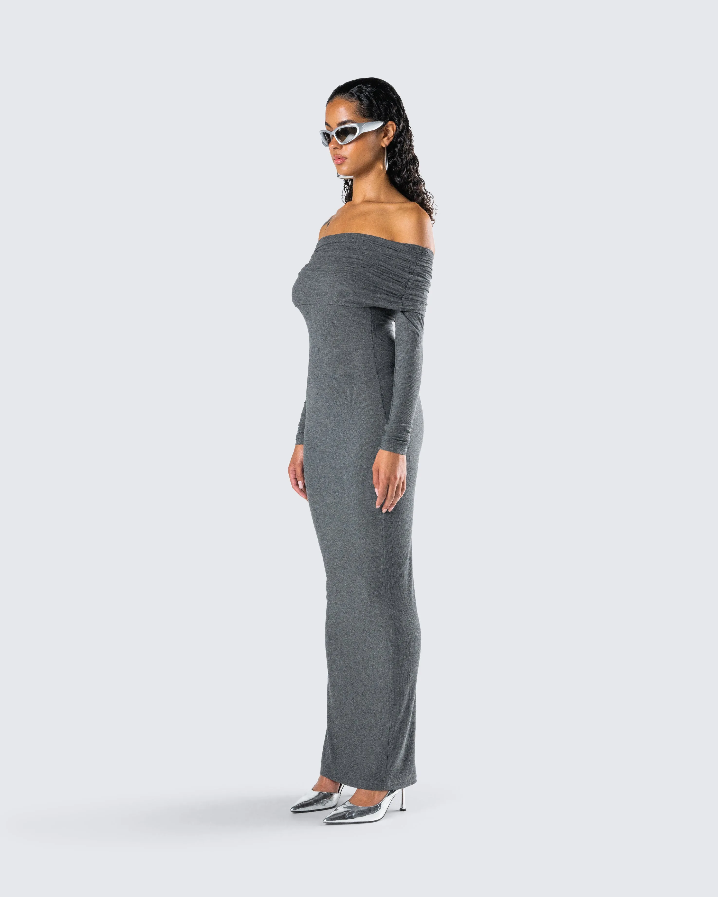 Kyan Charcoal Off Shoulder Maxi Dress sold by Finesse product image thumbnail 5