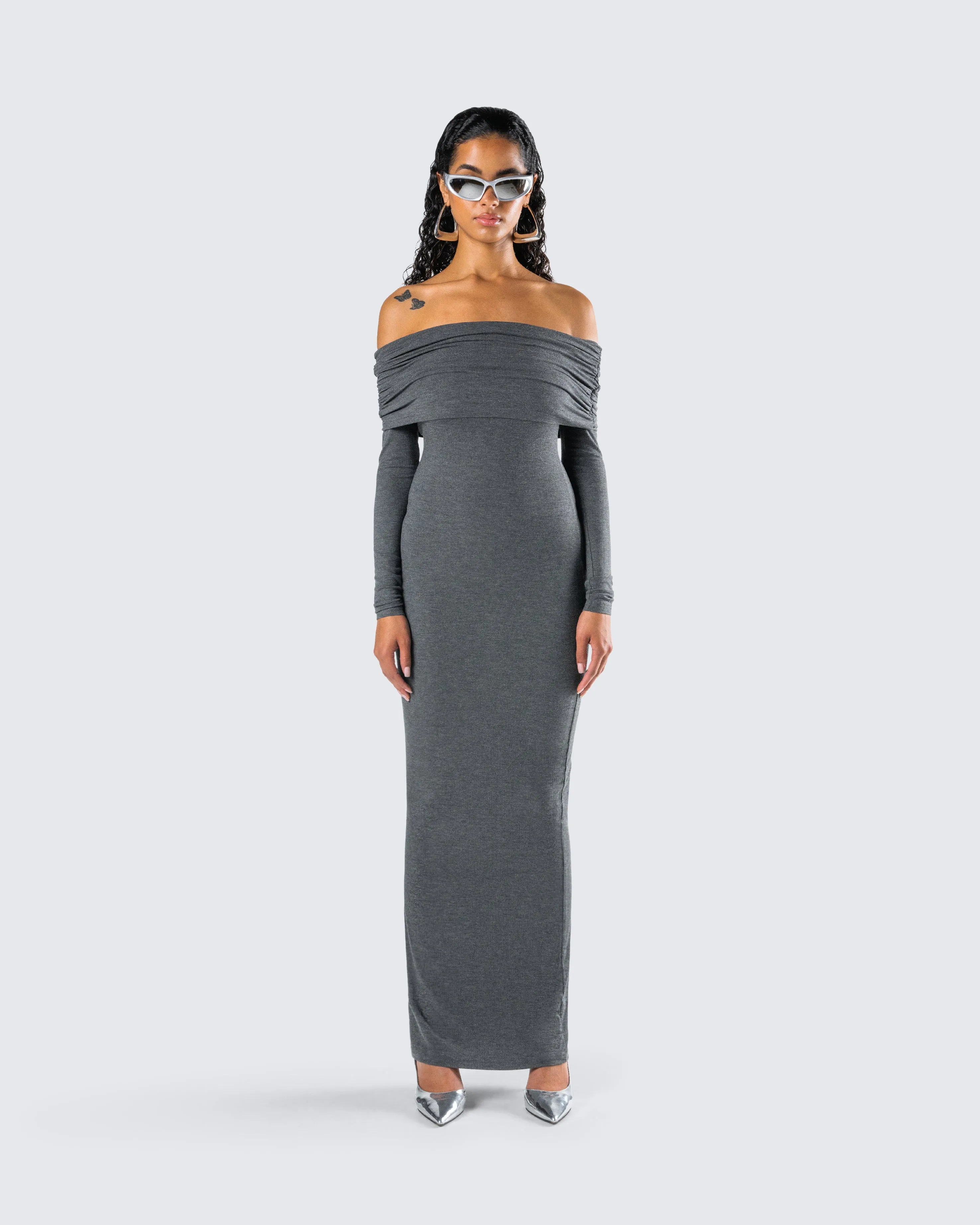 Kyan Charcoal Off Shoulder Maxi Dress sold by Finesse product image thumbnail 4