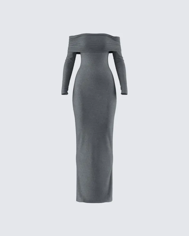 Kyan Charcoal Off Shoulder Maxi Dress sold by Finesse