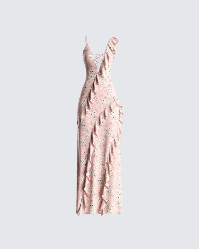 Leonie Peach Floral Maxi Dress sold by Finesse
