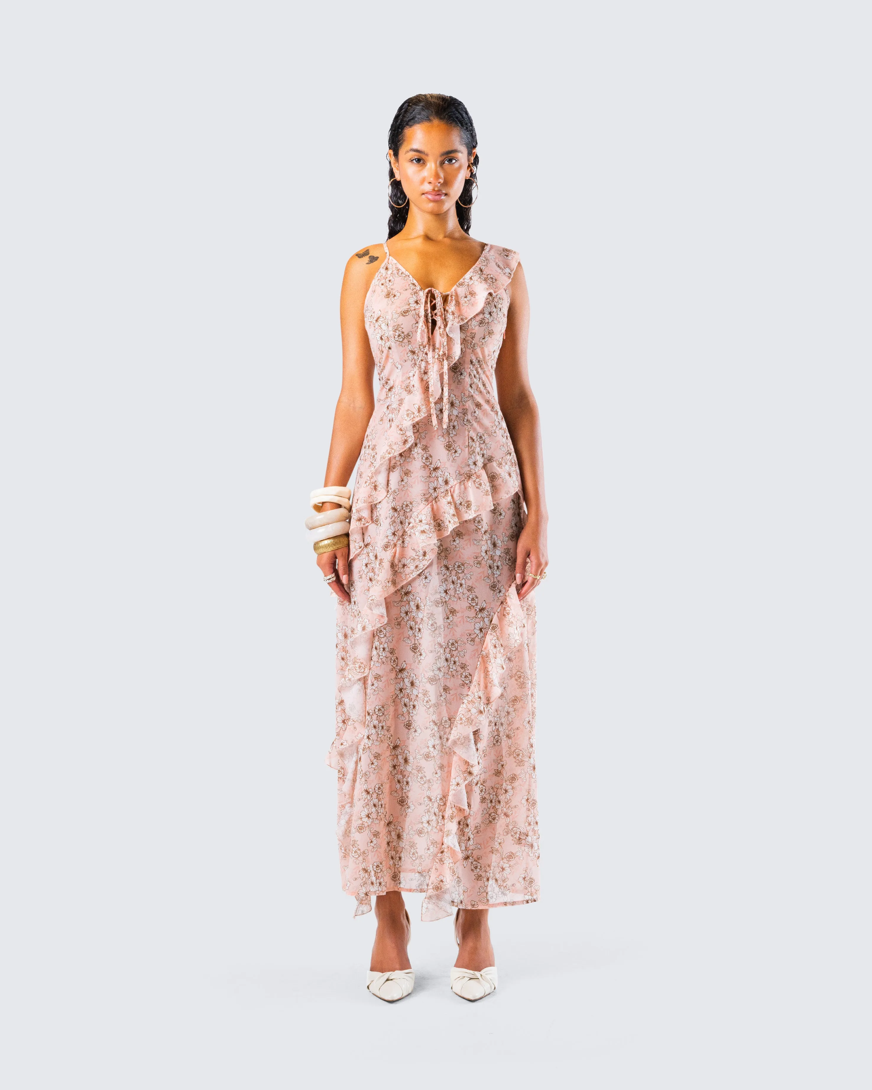Leonie Peach Floral Maxi Dress sold by Finesse product image thumbnail 4