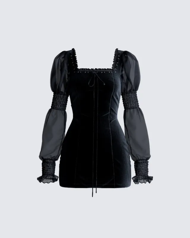 Anja Black Velvet Mini Dress sold by Finesse