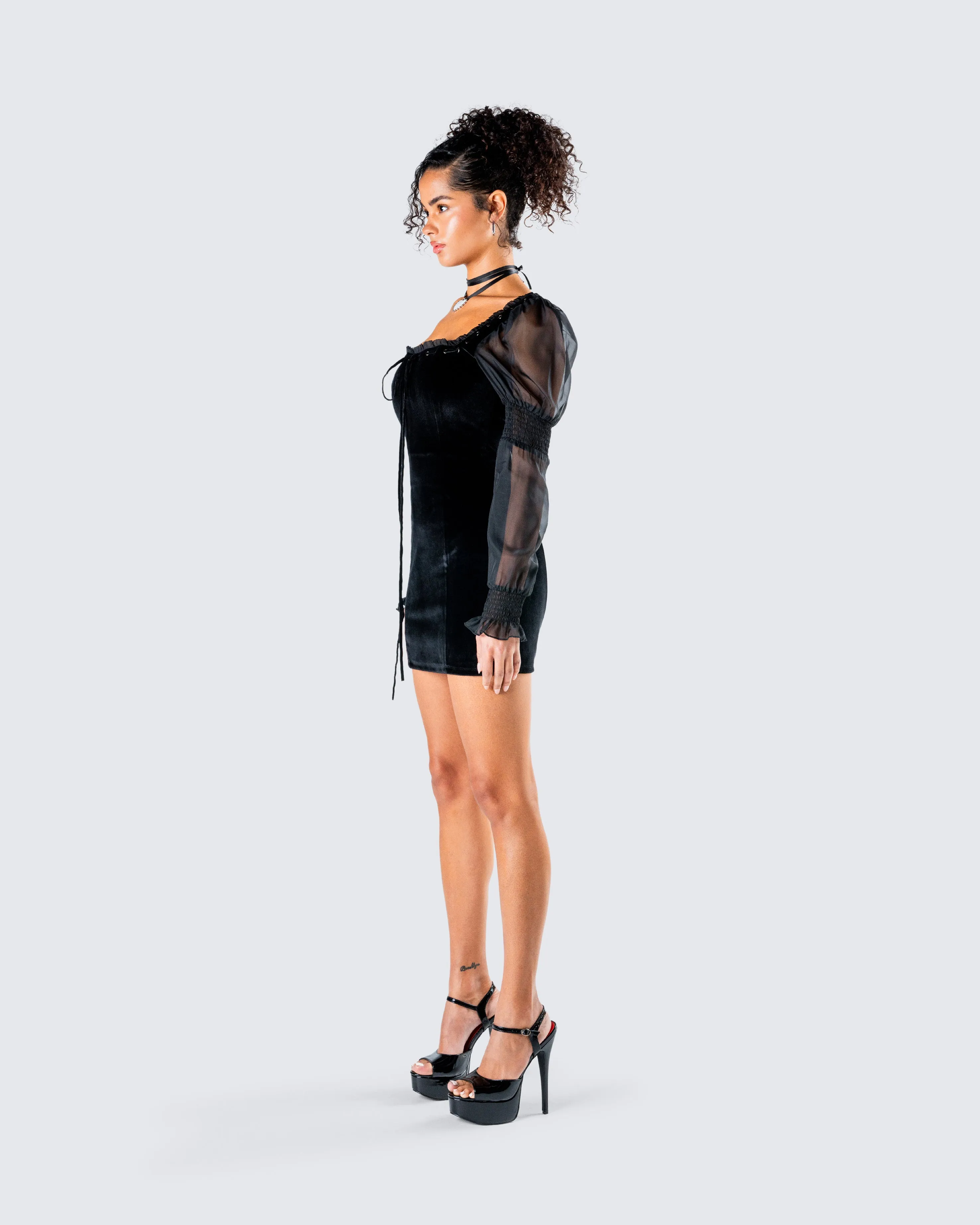 Anja Black Velvet Mini Dress sold by Finesse product image thumbnail 5