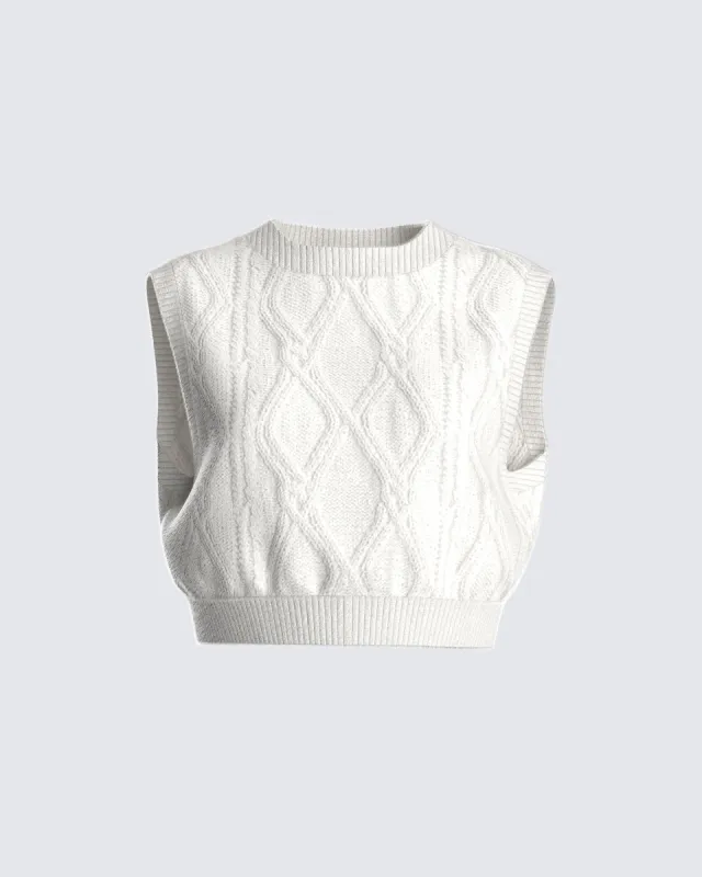 Juno Ivory Cable Knit Sweater Vest sold by Finesse