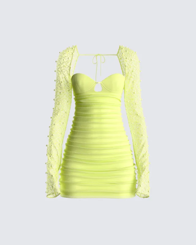 Eloise Lime Green Mesh Mini Dress sold by Finesse