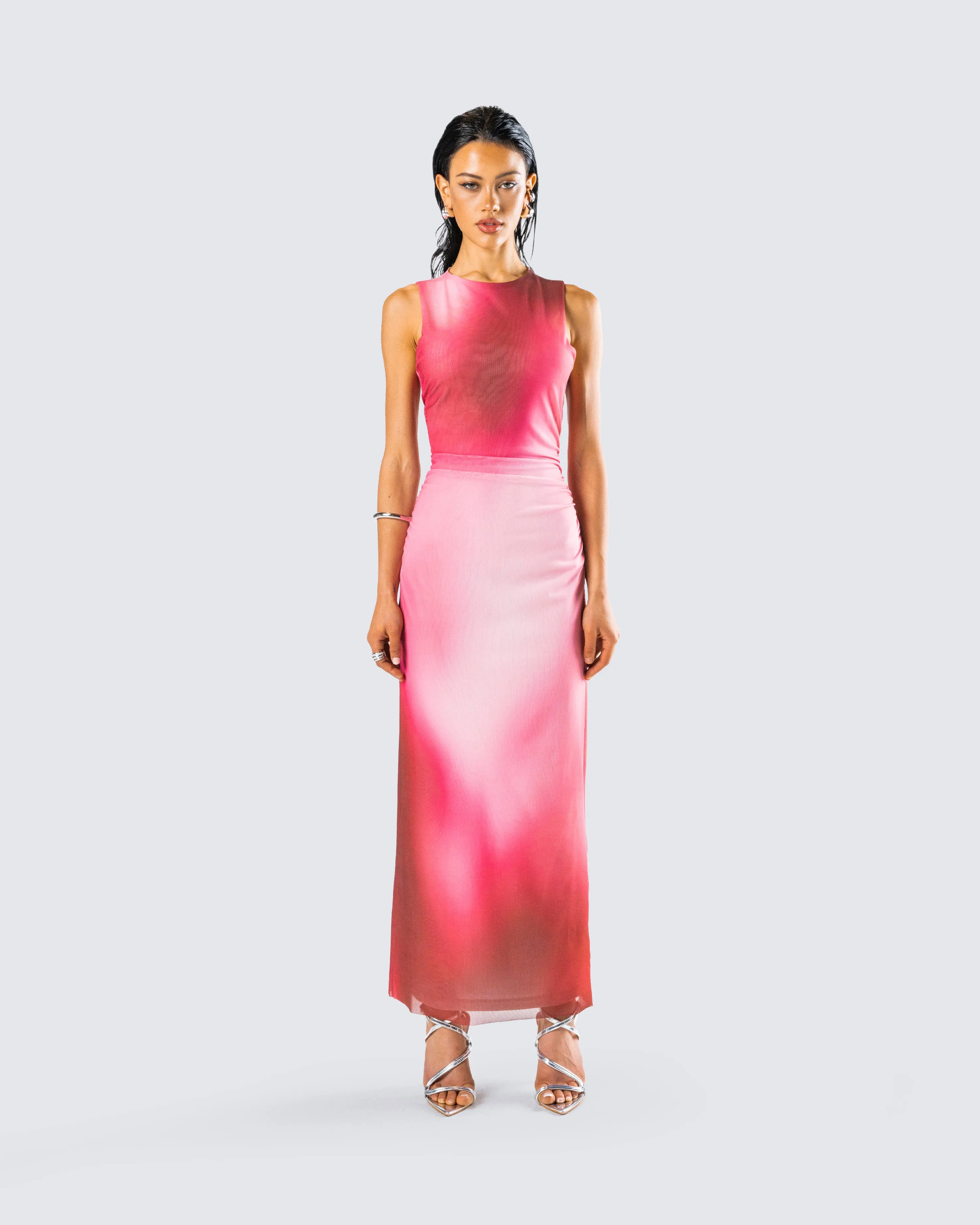 Aldina Red Print Mesh Maxi Dress sold by Finesse product image thumbnail 4