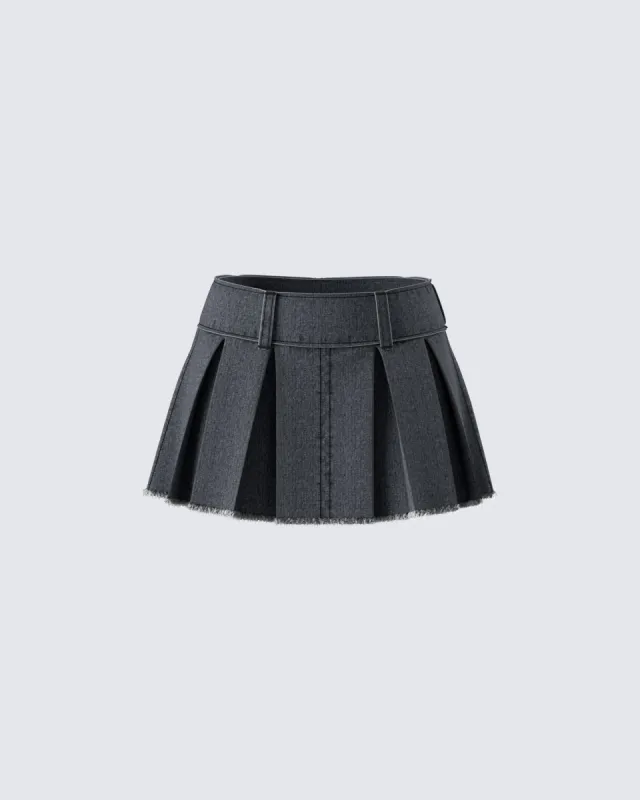 Ismay Black Denim Pleat Skirt sold by Finesse