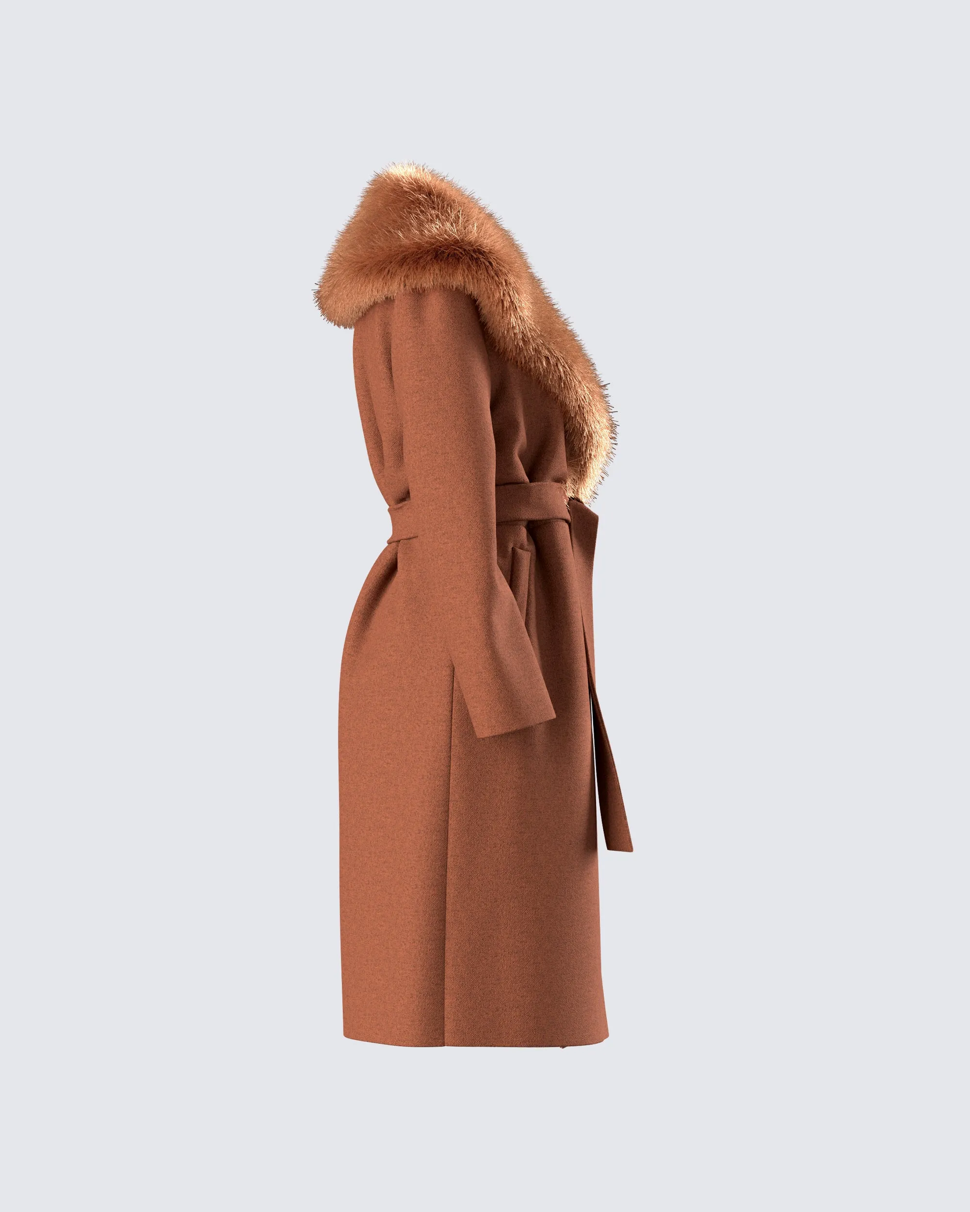 Hala Brown Faux Fur Trim Coat sold by Finesse product image thumbnail 2