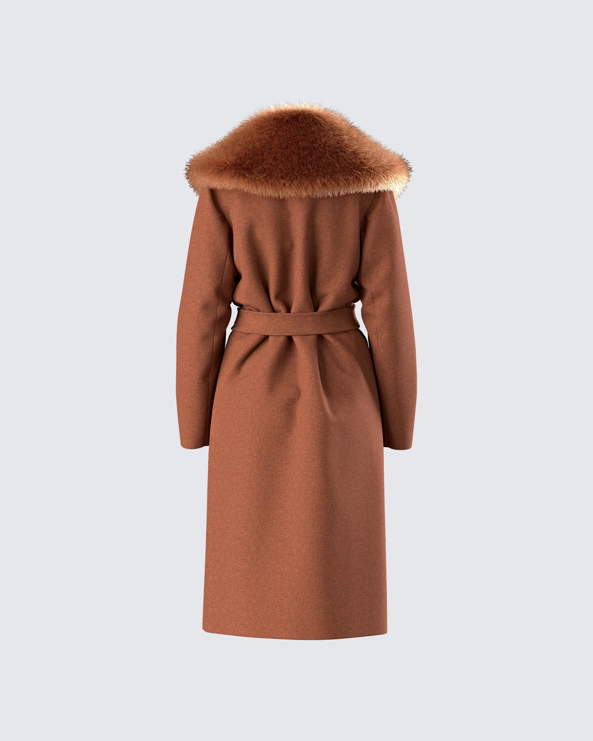 Hala Brown Faux Fur Trim Coat sold by Finesse product image thumbnail 3
