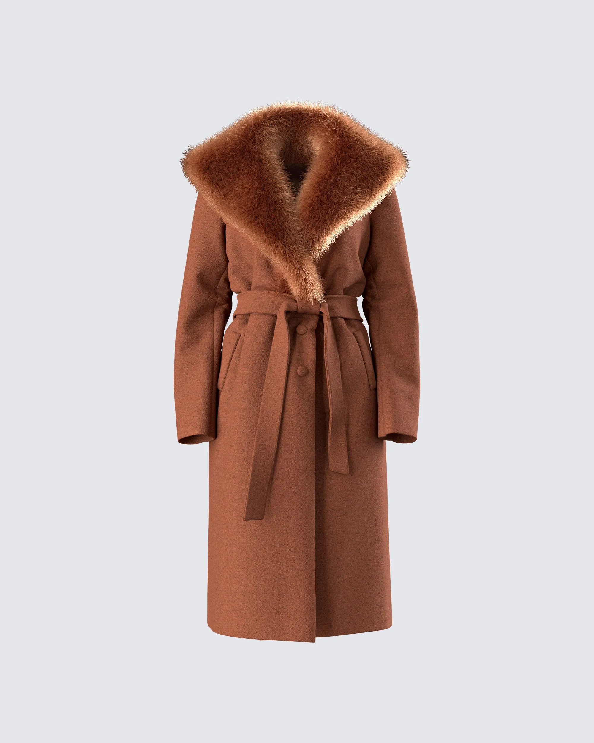 Hala Brown Faux Fur Trim Coat sold by Finesse