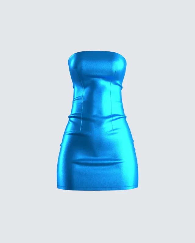 Ainsley Blue Metallic Mini Dress sold by Finesse