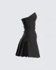 Ali Black Pleated Mini Dress sold by Finesse