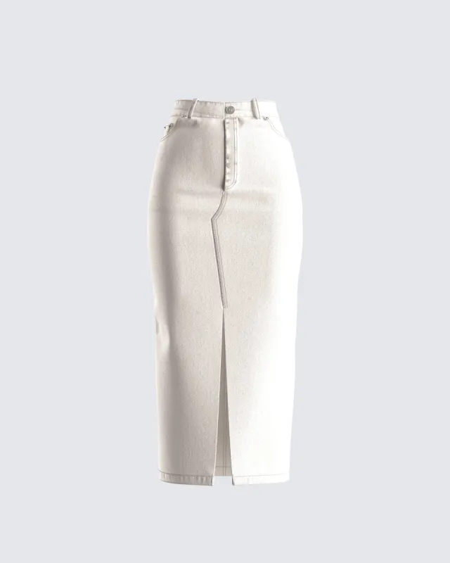 Chell White Denim Maxi Skirt sold by Finesse