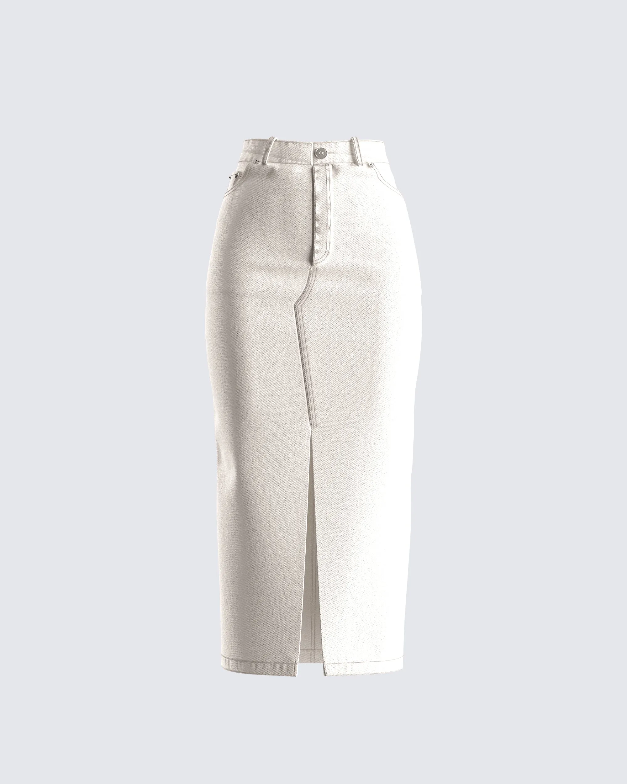 Chell White Denim Maxi Skirt sold by Finesse