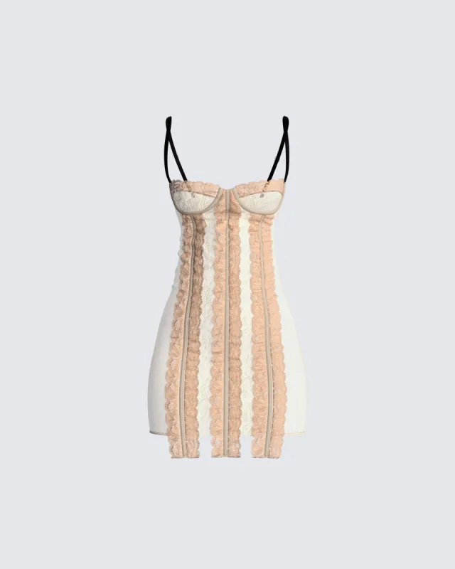 Destry Tan Lace Trim Dress sold by Finesse