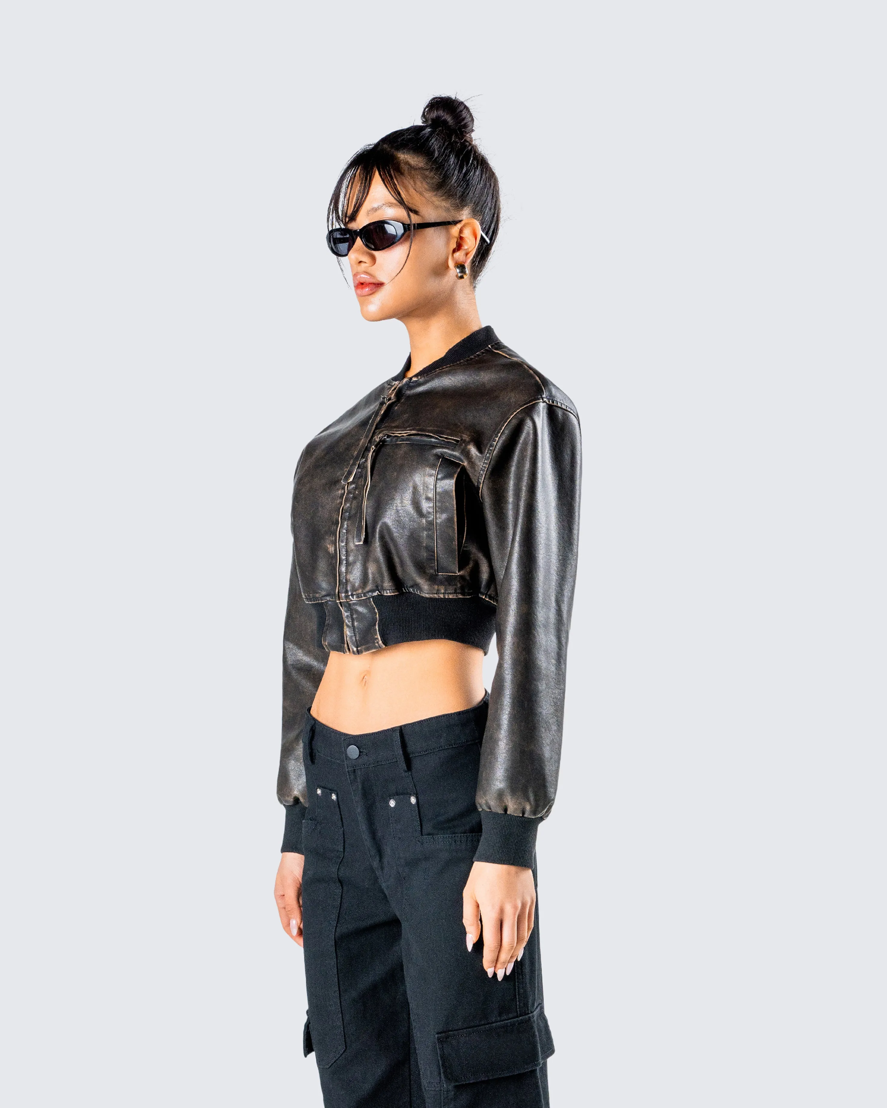 Ada Black Faux Leather Crop Jacket sold by Finesse product image thumbnail 5