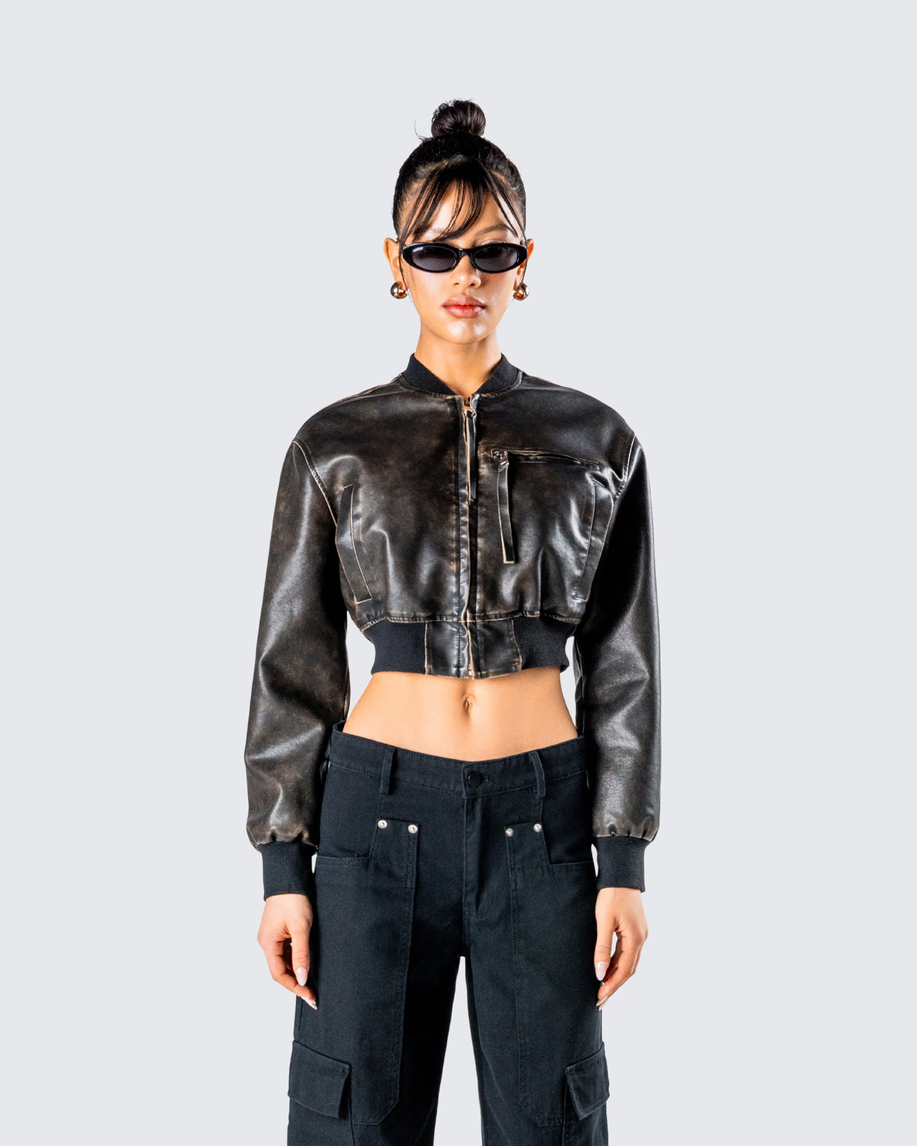 Ada Black Faux Leather Crop Jacket sold by Finesse product image thumbnail 4