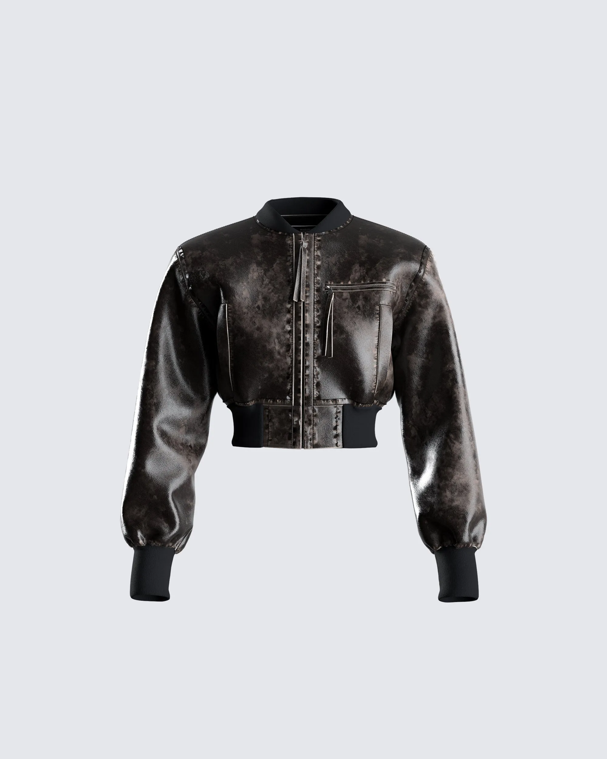 Ada Black Faux Leather Crop Jacket sold by Finesse