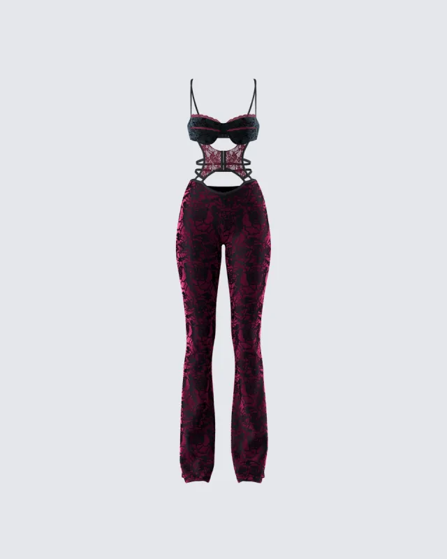 Ami Purple Velvet Burnout Jumpsuit sold by Finesse