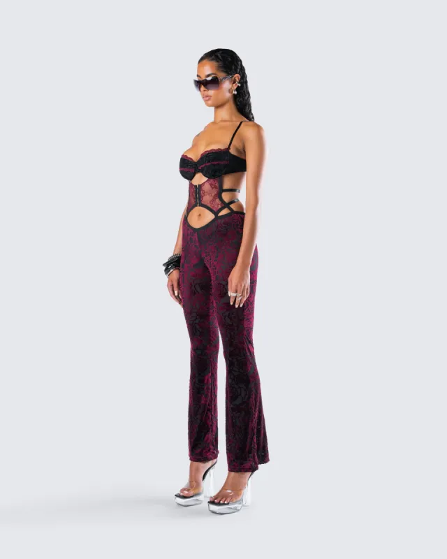 Ami Purple Velvet Burnout Jumpsuit Parallel