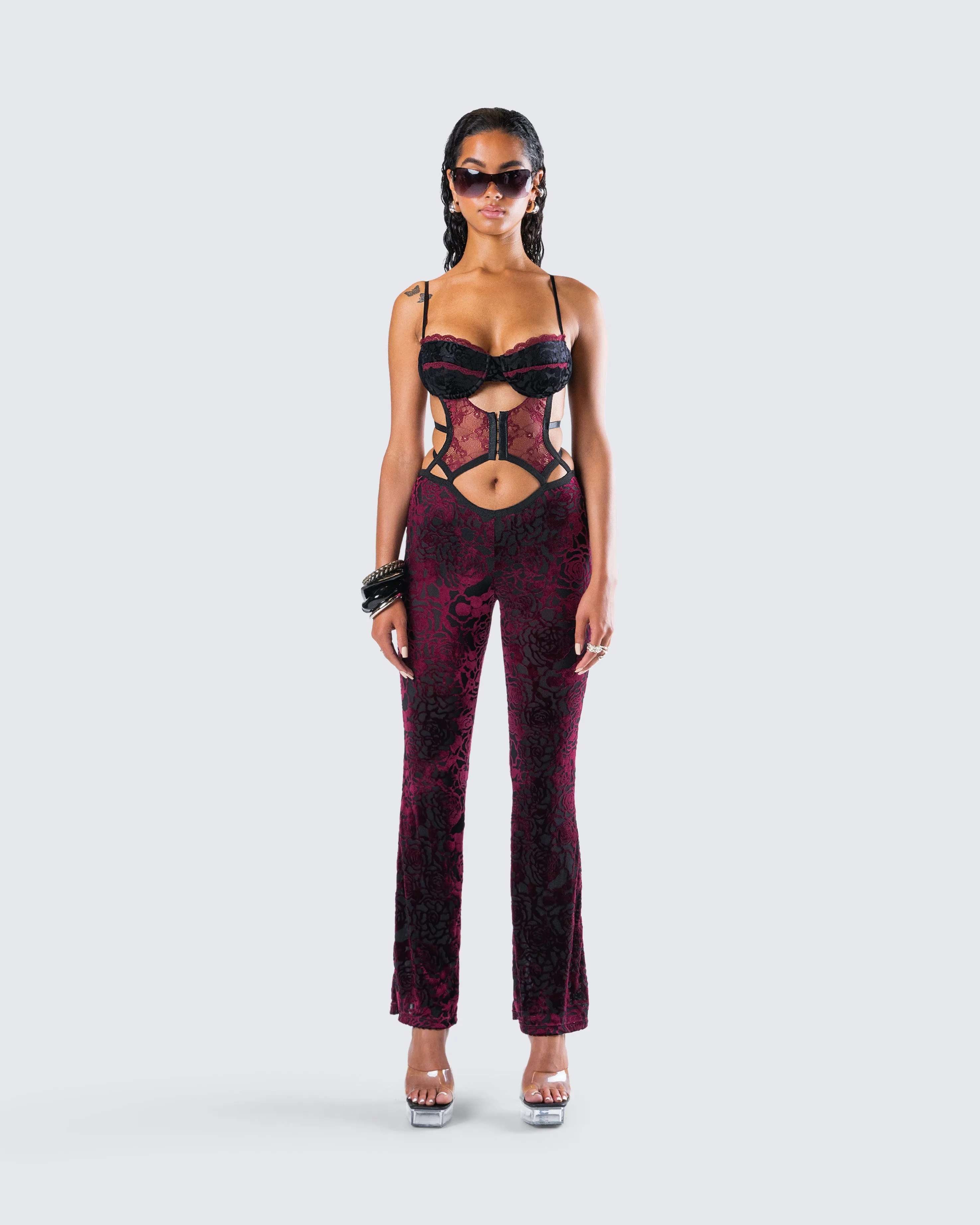 Ami Purple Velvet Burnout Jumpsuit sold by Finesse product image thumbnail 4