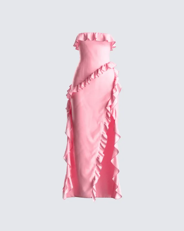 Ina Pink Chiffon Ruffle Maxi Dress sold by Finesse