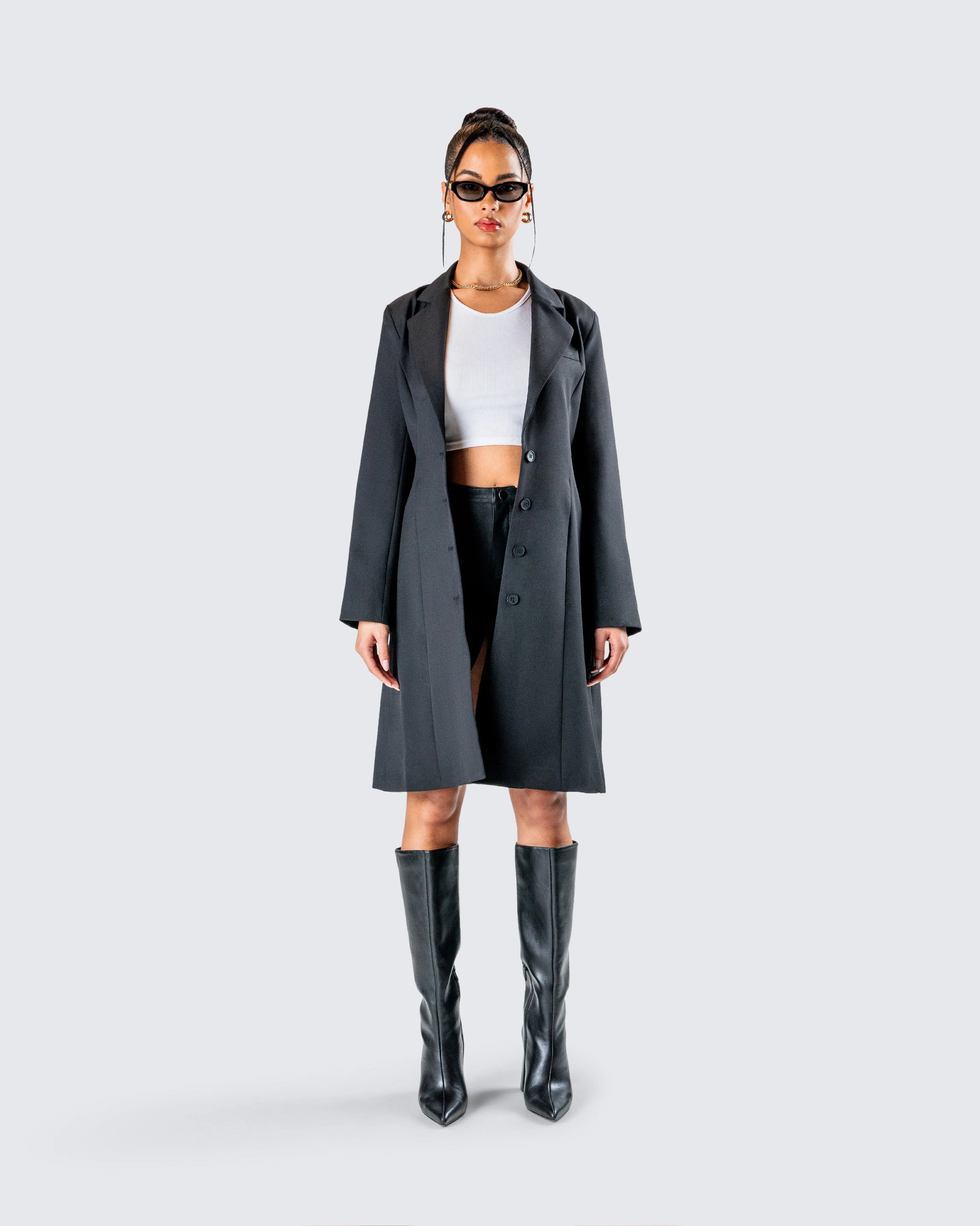 Mackenzie Black Longline Coat sold by Finesse product image thumbnail 4