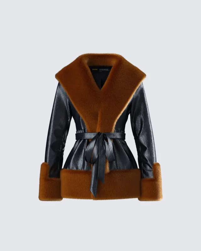Kalilah Black Faux Leather Coat sold by Finesse