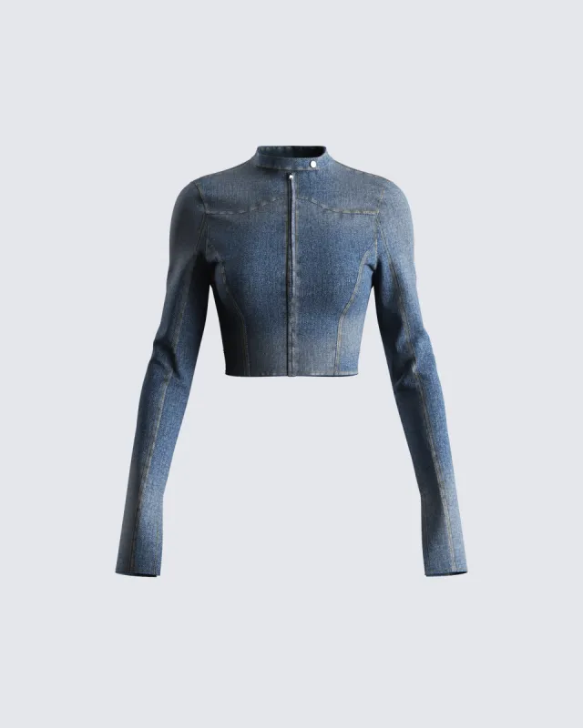 Audrey Blue Cropped Denim Jacket sold by Finesse