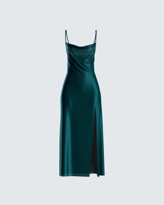 Alina Emerald Satin Midi Dress sold by Finesse
