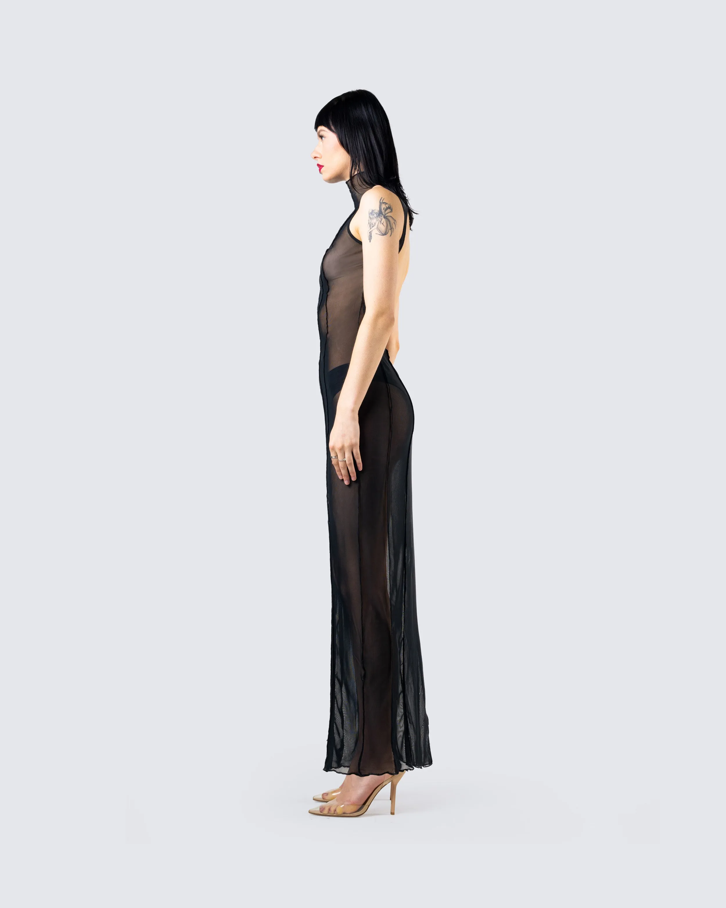 Zeal Black Mesh Bodycon Maxi Dress sold by Finesse product image thumbnail 5