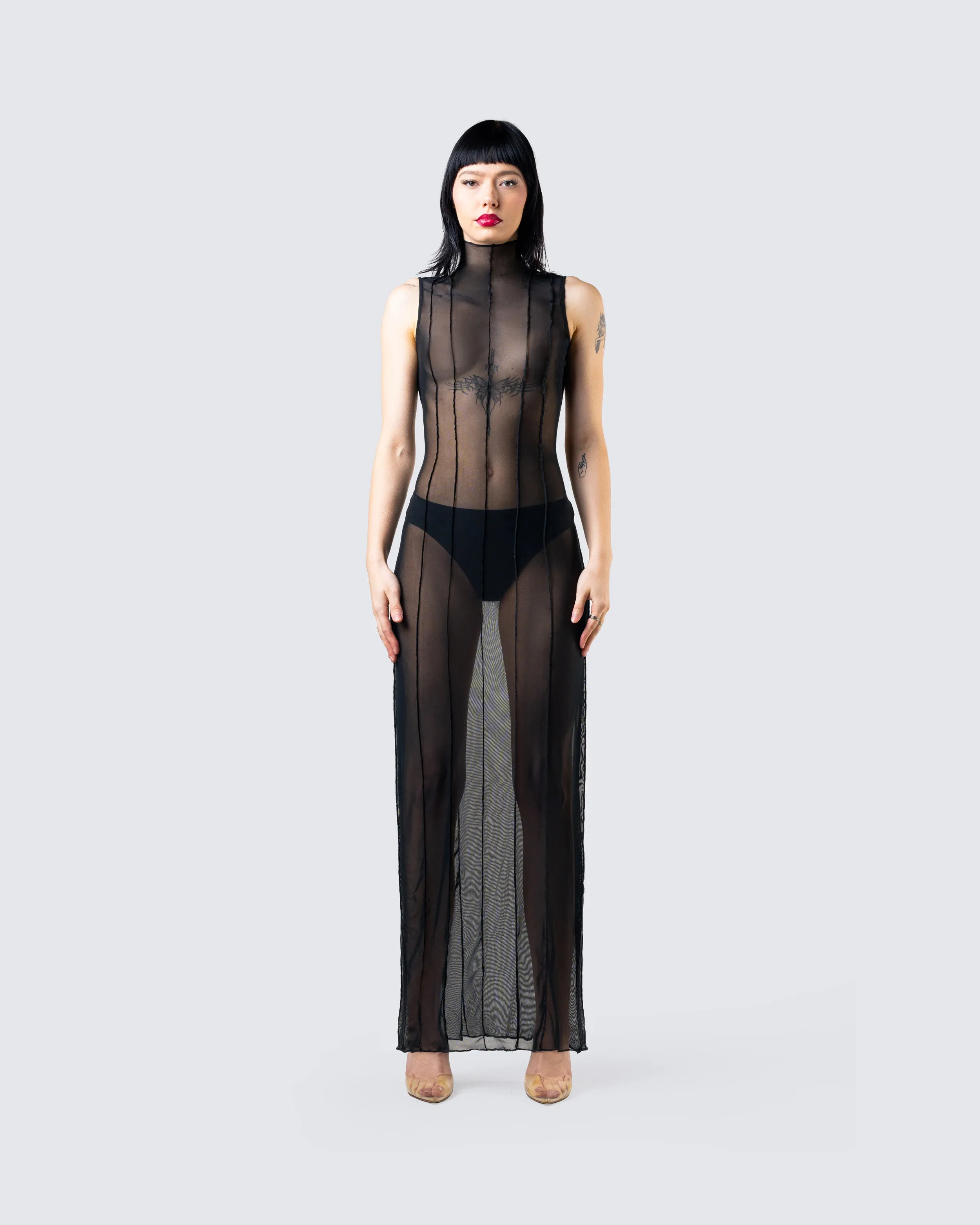 Zeal Black Mesh Bodycon Maxi Dress sold by Finesse product image thumbnail 4