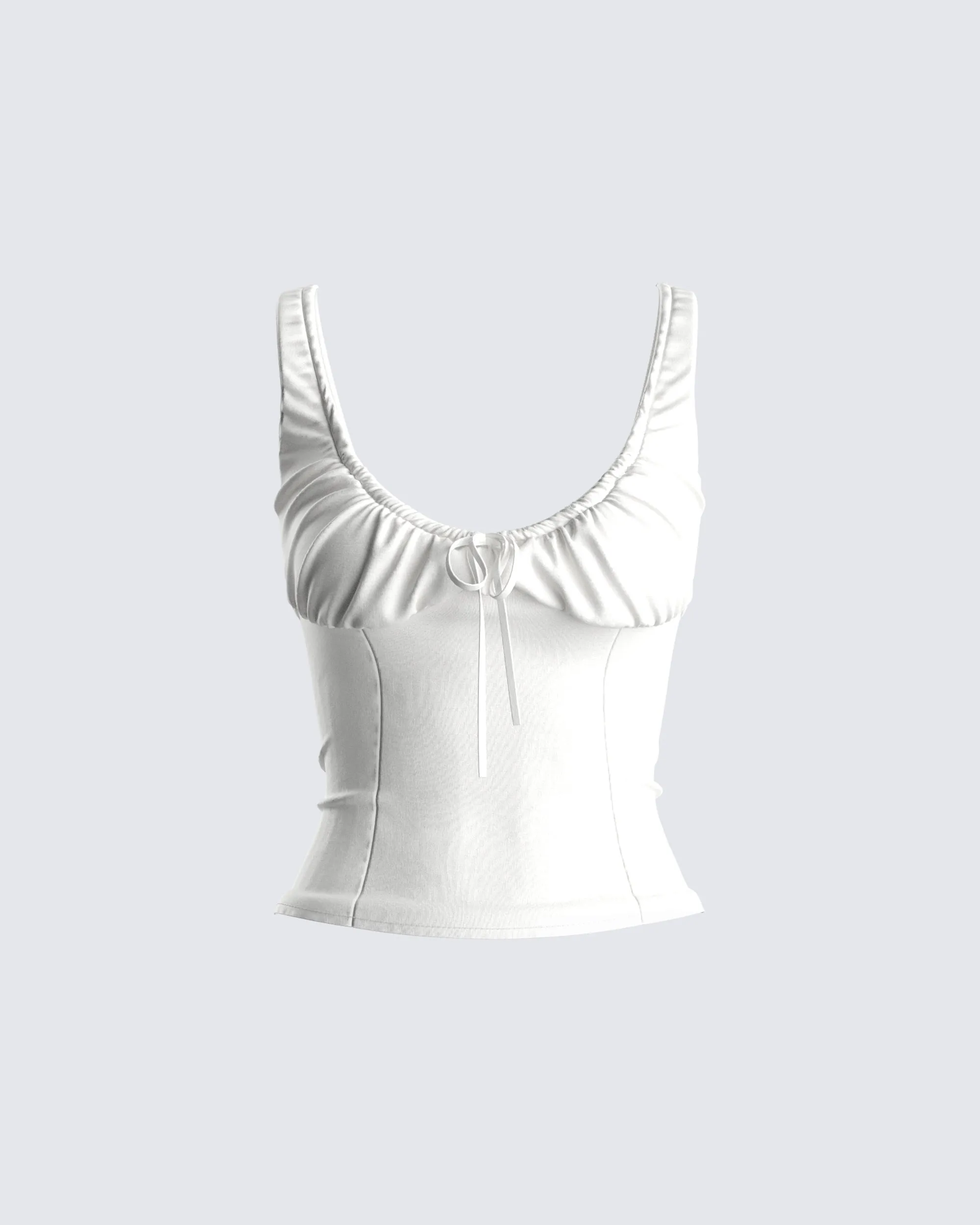 Soni White Poplin Ruched Tie Top sold by Finesse