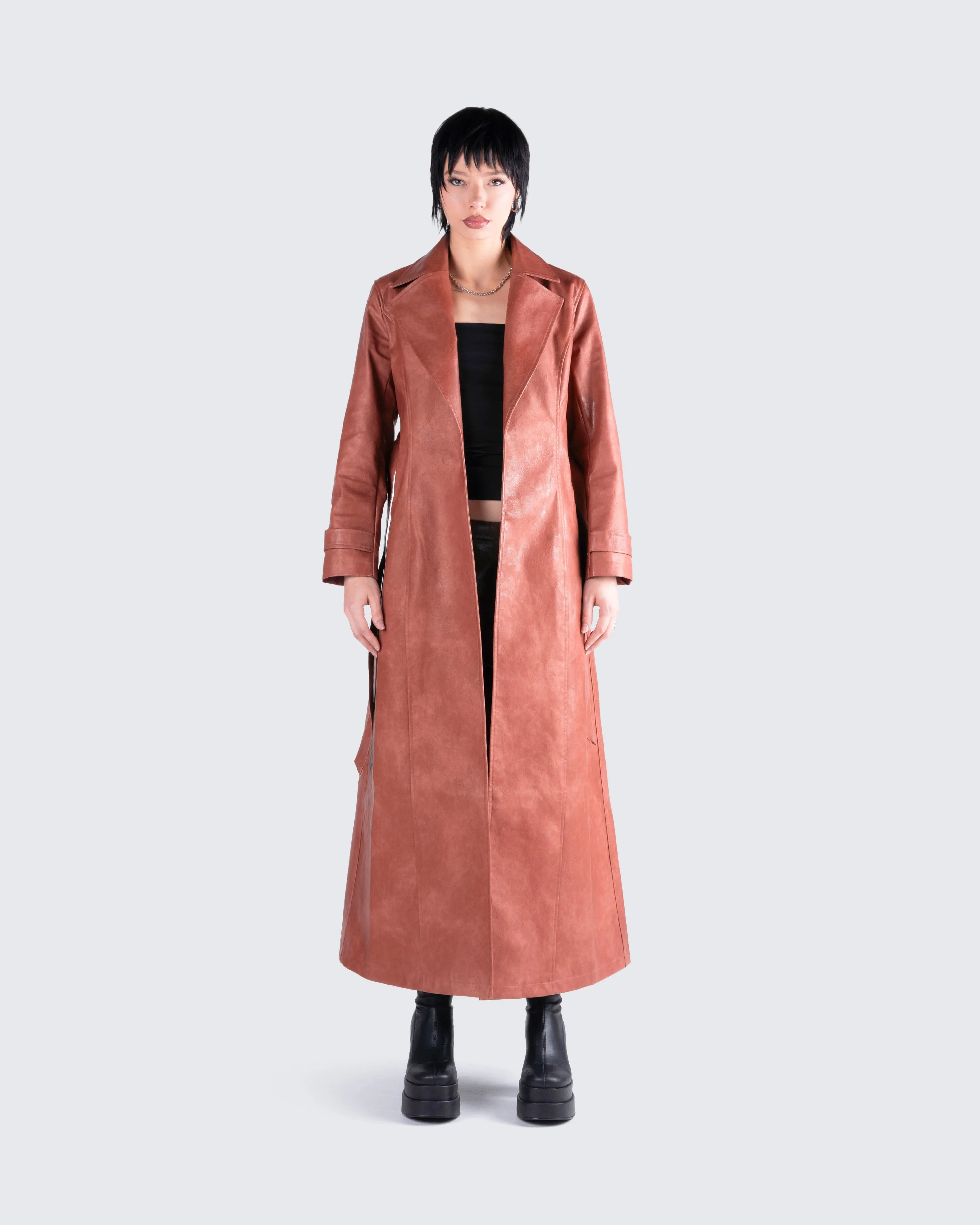 Lu Brown Vegan Leather Coat sold by Finesse product image thumbnail 4